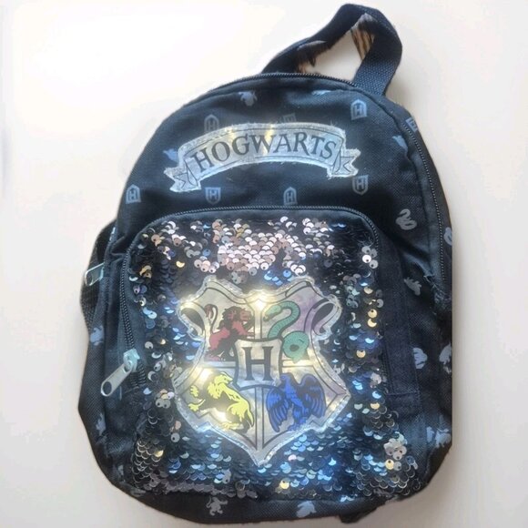 Harry Potter Hogwarts 10” Mini Black Sequined Backpack with Adjustable Straps - Picture 1 of 4
